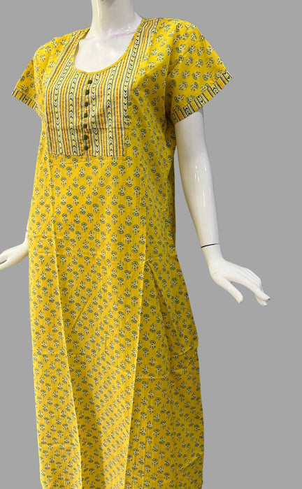 Yellow Floral Pure Cotton XXL Nighty .Pure Durable Cotton | Laces and Frills - Laces and Frills