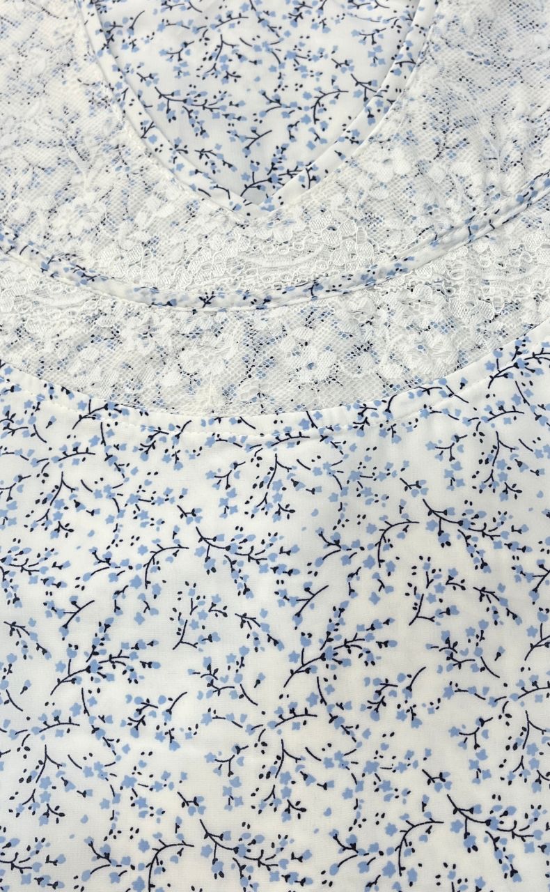 White/Blue Floral Chiffon Extra Large Nighty. Delicate Chiffon | Laces and Frills - Laces and Frills