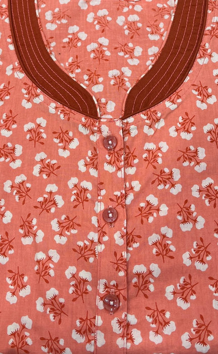 Peach Floral Pure Cotton Sleeveless Free Size Large Nighty . Pure Durable Cotton | Laces and Frills - Laces and Frills