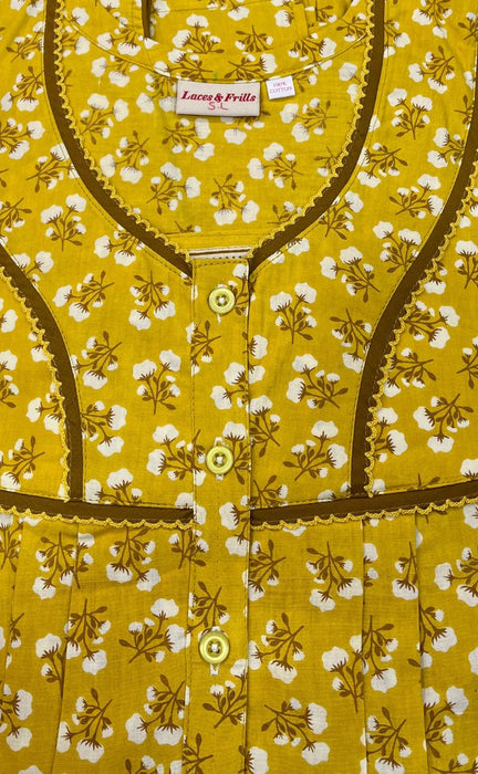 Yellow Floral Pure Cotton Sleeveless XXL Nighty .Pure Durable Cotton | Laces and Frills - Laces and Frills
