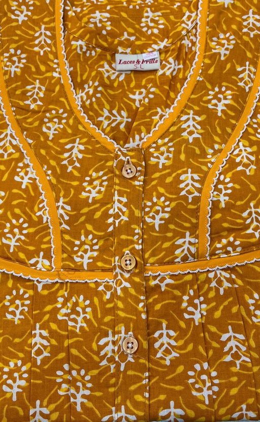 Yellow Leafy Pure Cotton Sleeveless XXL Nighty .Pure Durable Cotton | Laces and Frills - Laces and Frills