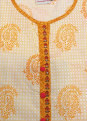 Light Yellow Motif  Kurti - Laces and Frills