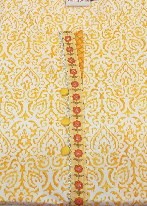 Summery Yellow Motif Print Kurti - Laces and Frills