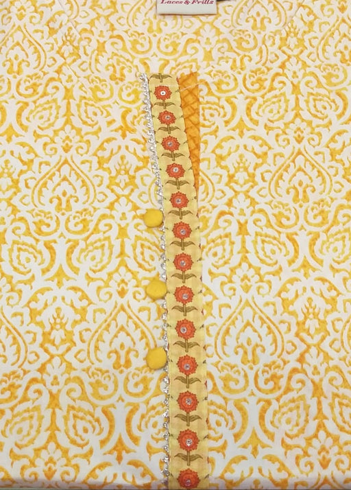 Summery Yellow Motif Print Kurti - Laces and Frills