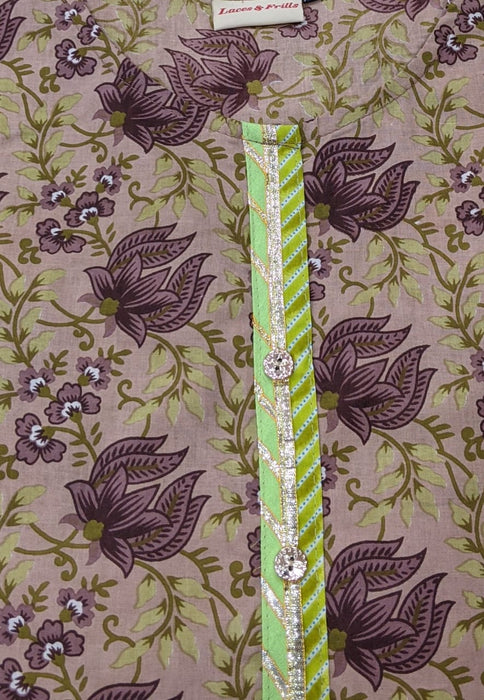 Violet With Green Garden Kurti - Laces and Frills
