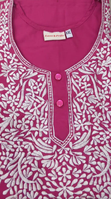 Pink/White Embroidery Soft XXL Nighty - Laces and Frills