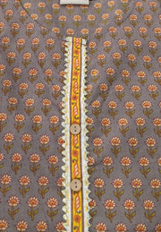 Beige With Mustard Floral Motif Kurti - Laces and Frills