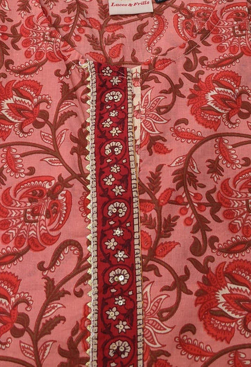 Peach With Red Floral Kilol Print Kurti - Laces and Frills