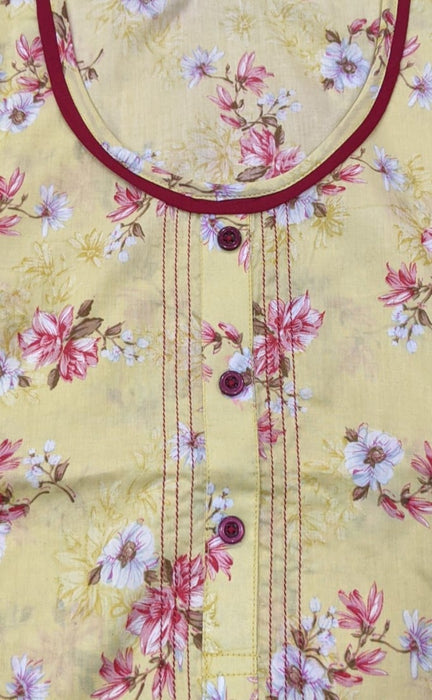 Lemon Yellow Floral Pure Cotton XXL Nighty - Laces and Frills