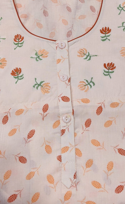 Peach Floral Pure Cotton Sleeveless Free Size Nighty - Laces and Frills