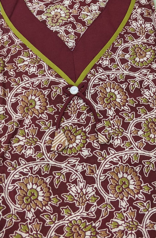 Maroon Floral Garden Pure Cotton Kaftan - Laces and Frills