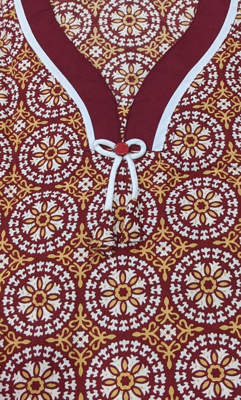 Maroon Chakra Pure Cotton Kaftan - Laces and Frills