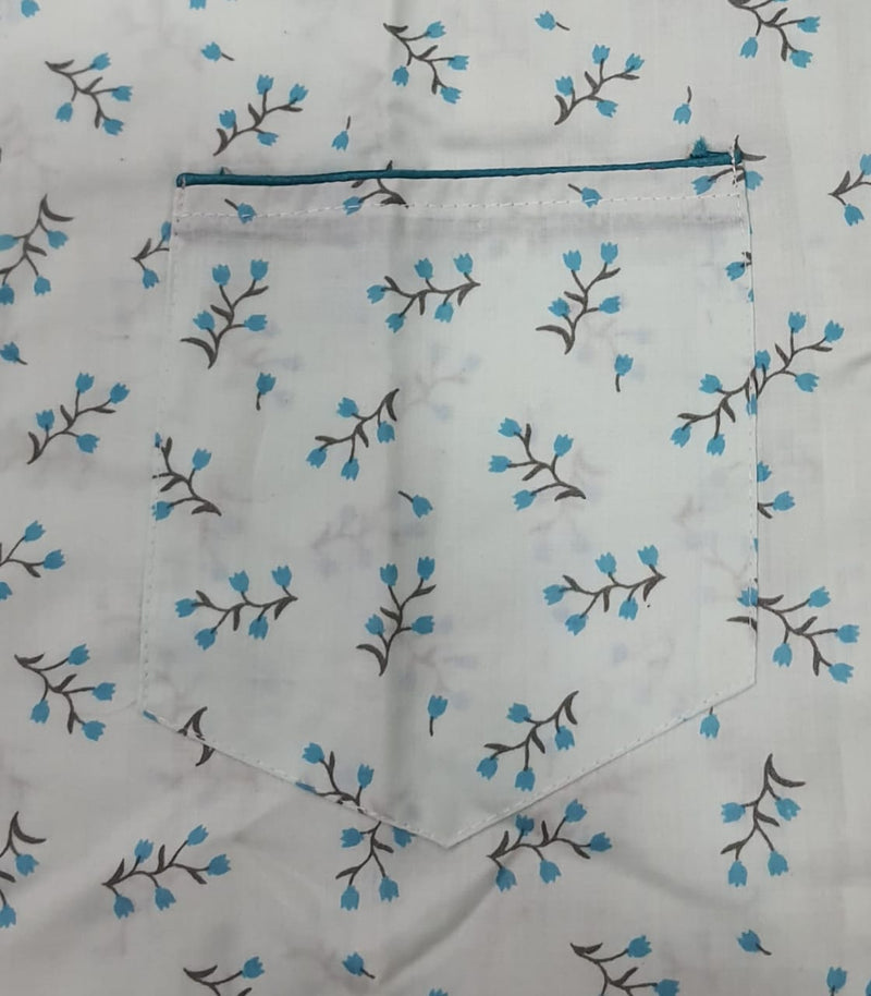 Sea Green Tulips Cotton XL Night Suit - Laces and Frills