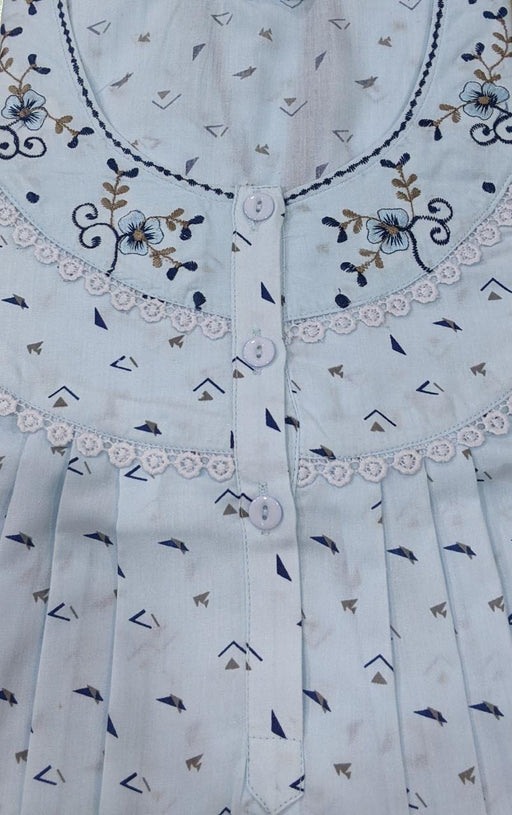 Sky Blue Floral Pure Cotton Free Size Nighty - Laces and Frills