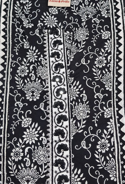 Black and White Mughal Motif Jaipuri Cotton Kurti.Pure Versatile Cotton. | Laces and Frills - Laces and Frills