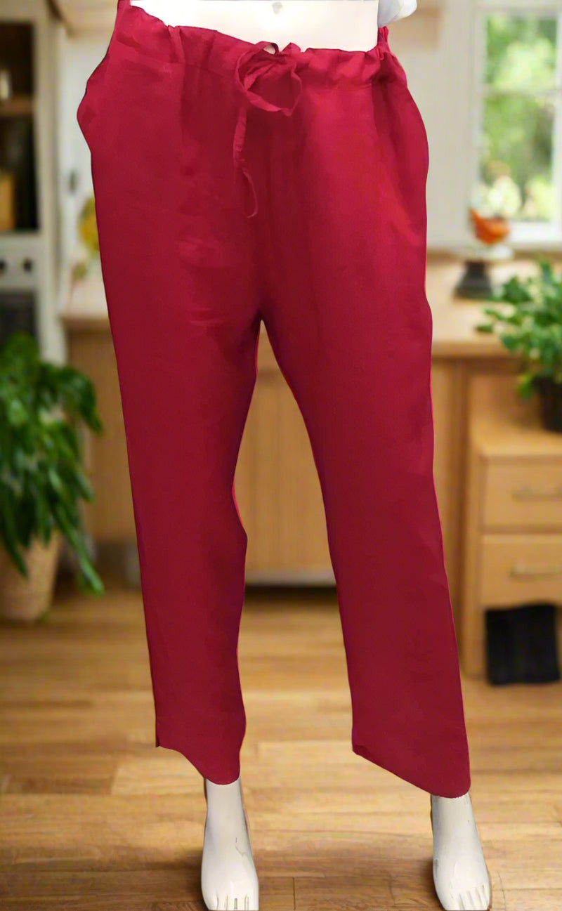 Red Straight Pants . Pure Cotton Fabric | Laces and Frills - Laces and Frills