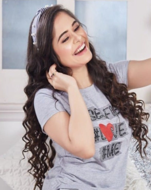 Grey Selfie Women's Cotton Printed Shorts Set | Pure Cotton Hosiery | Laces and Frills - Laces and Frills