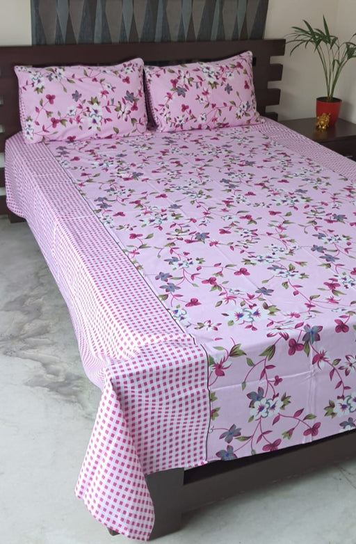 Pink Floral Garden Double Bedsheet with  Pillow Covers/90" x 108" - Laces and Frills