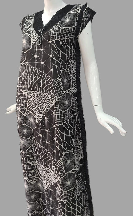 Black Abstract Lycra Free Size Nighty . Stretchable Lycra Fabric | Laces and Frills - Laces and Frills