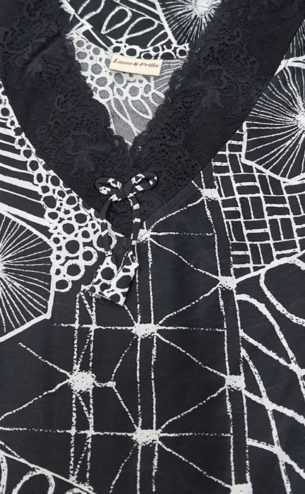 Black Abstract Lycra Free Size Nighty . Stretchable Lycra Fabric | Laces and Frills - Laces and Frills