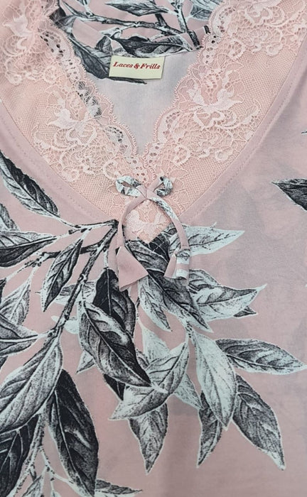 Peach Leaves Lycra Free Size Nighty . Stretchable Lycra Fabric | Laces and Frills - Laces and Frills