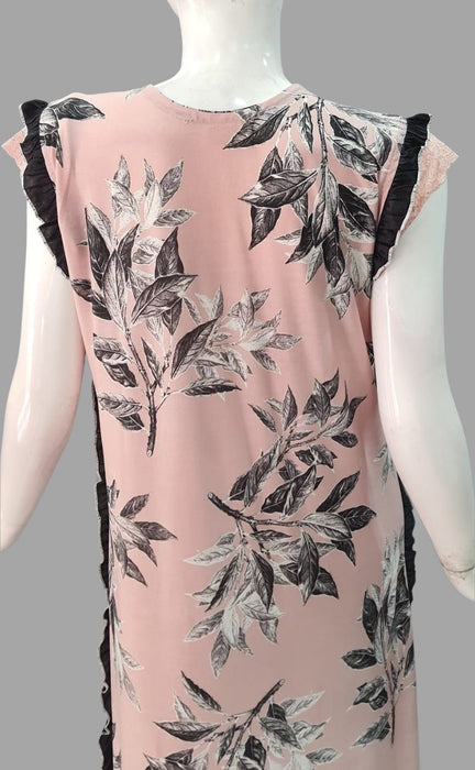 Peach Leaves Lycra Free Size Nighty . Stretchable Lycra Fabric | Laces and Frills - Laces and Frills