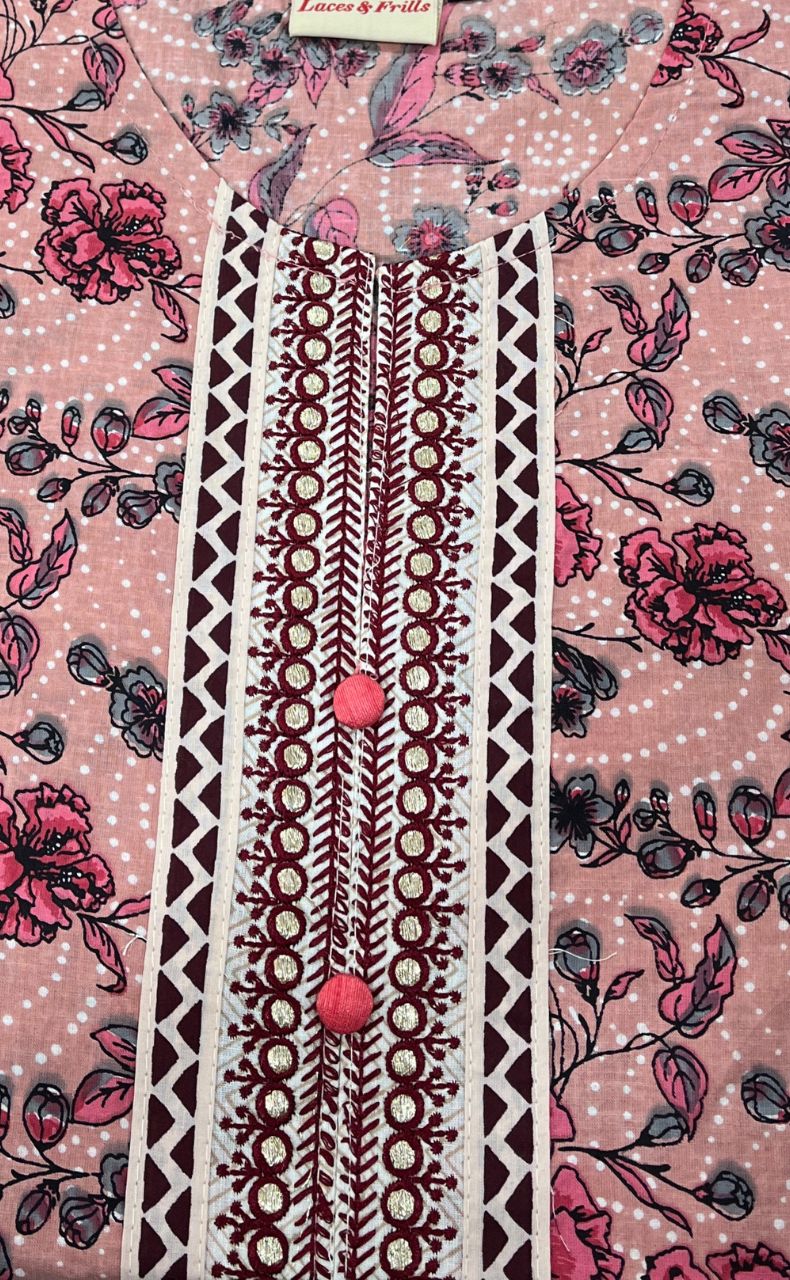Peach Flora Jaipuri Cotton Kurti. Pure Versatile Cotton. | Laces and Frills - Laces and Frills