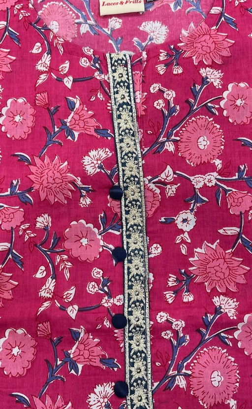 Pink Garden Jaipuri Cotton Short Kurti. Pure Versatile Cotton. | Laces and Frills - Laces and Frills